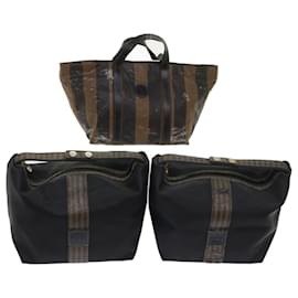 Fendi-FENDI Sac à main en toile de noix de pécan 3Ensemble Noir Marron Auth yb207-Marron,Noir