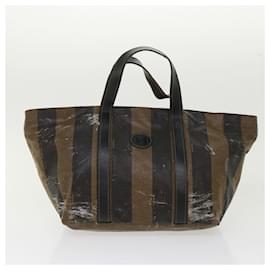 Fendi-FENDI Sac à main en toile de noix de pécan 3Ensemble Noir Marron Auth yb207-Marron,Noir