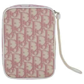 Christian Dior-Christian Dior Trotter Canvas Pouch PVC Pelle Rosa Bianco Auth rd5408-Rosa,Bianco