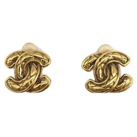 Chanel-*** CHANEL  matelasse coco mark earrings-Golden