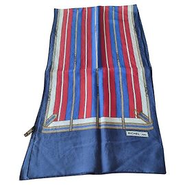 Autre Marque grande sciarpa di seta vintage Blu navy
