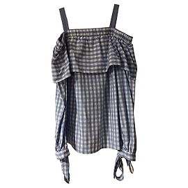 Blusa Asos em algodão estampado azul e branco com babados Azul