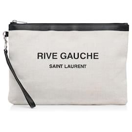 Yves Saint Laurent-YSL White Rive Gauche Clutch-White