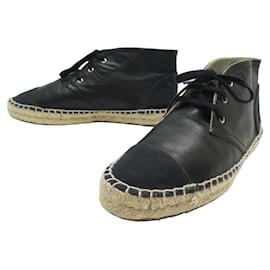Chanel-NEW CHANEL SHOES HIGH HIGH ESPADRILLES G29600 39 BLACK LEATHER SHOES-Black