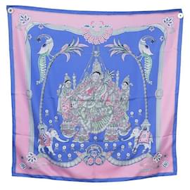 Hermès-HERMES INDIA SCARF BY CATY LATHAM IN PINK SQUARE SILK 90 PINK SILK SCARF-Pink