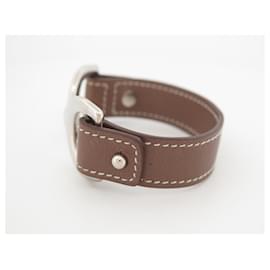 Hermès-HERMES PAVANE MORS SIZE BRACELET 19 IN BROWN LEATHER LEATHER BANGLE-Brown