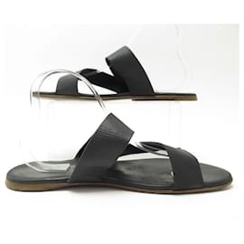 Hermès-HERMES FLIP FLOPS SHOES 41.5 BLACK LEATHER MEN SANDALS BLACK LEATHER SHOES-Black