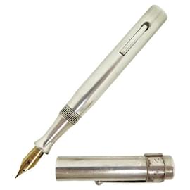 Hermès-VINTAGE WATERMAN'S PEN FOR HERMES IDEAL PLUME WITH GOLD PUMP 18K FOUNTAIN PEN-Silvery