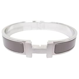 Hermès NUOVO BRACCIALE HERMES CLIC HH 17 CM SMALTO GRIGIO ASFALTO E METALLO ARGENTO NUOVO Argento