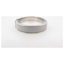 Hermès-NEW HERMES CLIC HH BRACELET 17 CM IN LIGHT GRAY ENAMEL AND SILVER METAL NEW-Silvery
