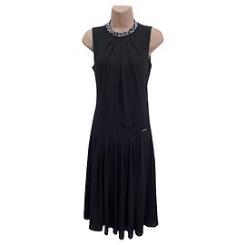 MARCIANO GUESS Womens Black Backless Pleated Midi Dress IT 40 UK 8 Black