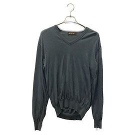 ***LORO PIANA Baumwollstrick mit V-Ausschnitt Grau