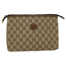 Gucci-GUCCI GG Canvas Clutch Bag PVC Leather Beige 0141156088 4021 Auth ep901-Beige