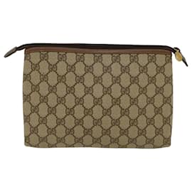 Gucci-GUCCI GG Canvas Clutch Bag PVC Leather Beige 0141156088 4021 Auth ep901-Beige