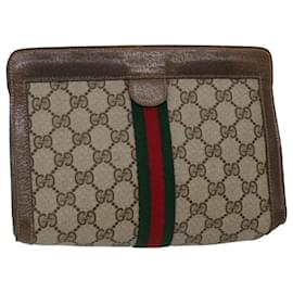 Gucci-GUCCI GG Canvas Web Sherry Line Pochette PVC Pelle Beige Verde Auth 46133-Rosso,Beige,Verde