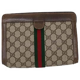 Gucci-GUCCI GG Canvas Web Sherry Line Clutch Bag PVC Leder Beige Grün Auth 46133-Rot,Beige,Grün