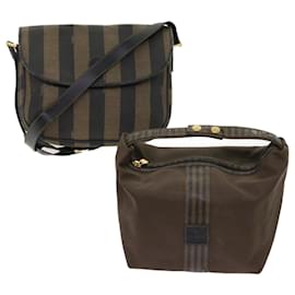 Fendi-FENDI Pecan Canvas Shoulder Bag Nylon 2Set Brown Black Auth yk7554b-Brown,Black