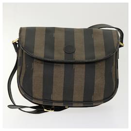 Fendi-FENDI Pecan Canvas Shoulder Bag Nylon 2Set Brown Black Auth yk7554b-Brown,Black