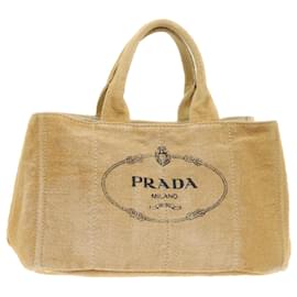 Prada-PRADA Canapa Hand Bag Canvas Beige Auth 45652-Beige