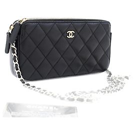 CHANEL Cartera de Cordero Perla con Cadena WOC Bolsa de Doble Cierre Negro