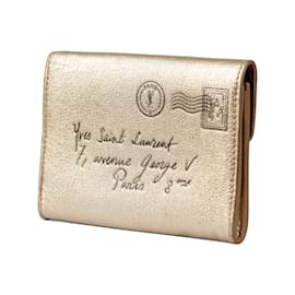 Yves Saint Laurent-Porta-cartões de couro Yves Saint Laurent-Dourado