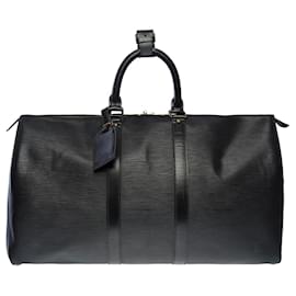 Louis Vuitton-LOUIS VUITTON Keepall Bag in Black Leather - 101292-Black