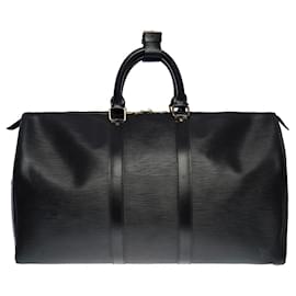 Louis Vuitton-LOUIS VUITTON Keepall Bag in Black Leather - 101292-Black