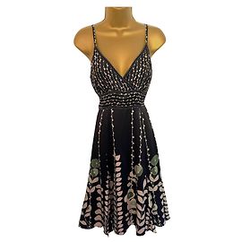 Vestido feminino TED BAKER de seda preta com ajuste floral e flare sem mangas 2 Reino Unido 10 Preto Verde Cru