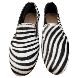 La Botte Gardiane Zebra Pattern Leather Flats Eggshell Black Eggshell