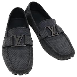 Louis Vuitton-LOUIS VUITTON Sapatos para dirigir couro exótico 7 Autenticação LV Preto Cinza212-Preto,Cinza
