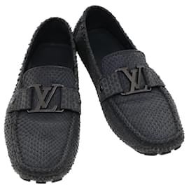 Louis Vuitton-LOUIS VUITTON Driving Shoes Exotic Leather 7 Black Gray LV Auth ak212-Black,Grey