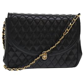Bally-BALLY Chain Quilted Shoulder Bag Leather Black Auth am4635-Black