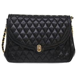 Bally-BALLY Chain Quilted Shoulder Bag Leather Black Auth am4635-Black