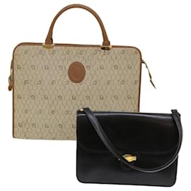 Christian Dior-Christian Dior Honeycomb Canvas Shoulder Bag Leather 2Set Beige Auth bs6642-Black,Beige