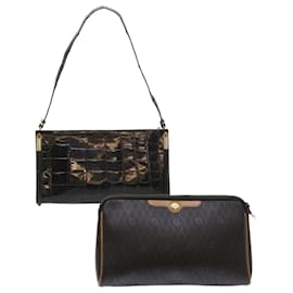 Christian Dior-Christian Dior Honeycomb Canvas Shoulder Bag Leather 2Set Black Auth bs6447-Black