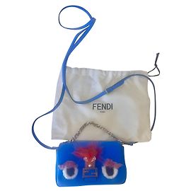 Fendi Baguette Monster Mini Lambskin Handbag Navy Blue Navy blue