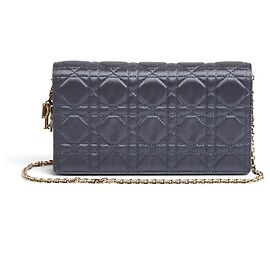 Pochette Lady Dior in seta grigia Cannage Blu Grigio