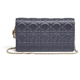 Dior-Lady Dior Clutch Gray Silk Cannage-Blue,Grey