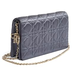 Dior-Lady Dior Clutch Gray Silk Cannage-Blue,Grey