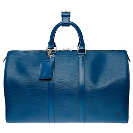 LOUIS VUITTON Keepall Bag in Blue Leather - 101291 Blue