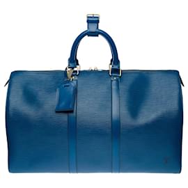 Louis Vuitton-LOUIS VUITTON Keepall Bag in Blue Leather - 101291-Blue