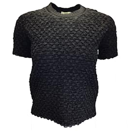 Fendi-Fendi Black Short Sleeved Textured Knit Sweater-Black