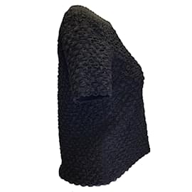 Fendi-Fendi Black Short Sleeved Textured Knit Sweater-Black