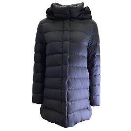 Herno Navy Blue Wool Knit Trimmed Hooded Down Puffer Coat Blue