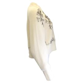 Sacai-Sacai Ivory / Silver Embellished Wool Knit Pullover Sweater-Cream