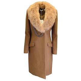 Sass & Bide Manteau en laine avec col en peau de mouton marron et détail chaîne Somewhere Here Camel