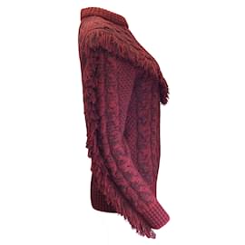 Alanui-Alanui Red / Burgundy Fringed Detail Long Sleeved Cashmere Knit Pullover Sweater-Red