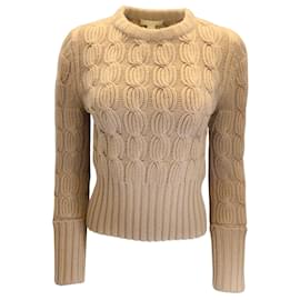 Michael Kors Collection Tan Aran Pullover aus Wolle und Kaschmir mit Zopfmuster Kamel