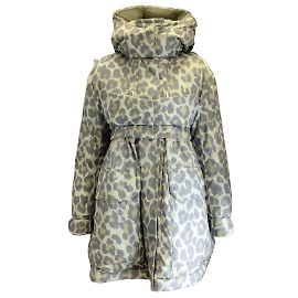 Grüner Sacai-Puffermantel mit Leopardenmuster und Kapuze Grün