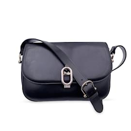 Céline-Vintage Black Leather Caleche Box Shoulder Bag-Black